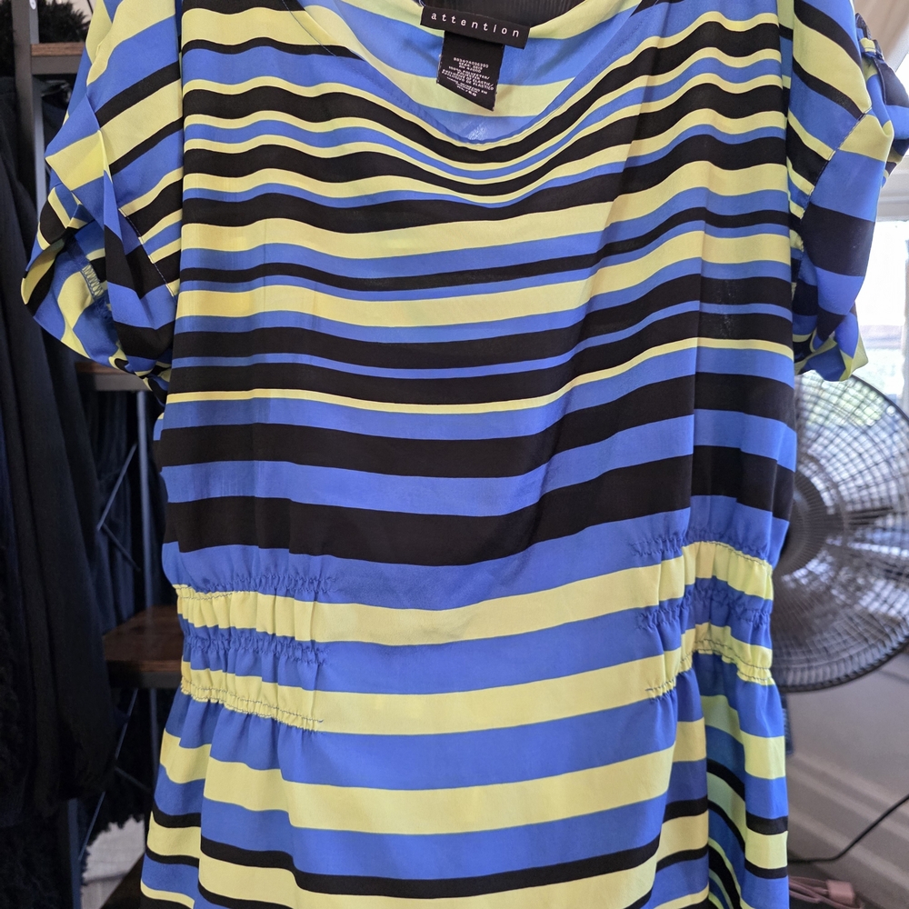 Attention Women's Blue and Yellow Striped Blouse